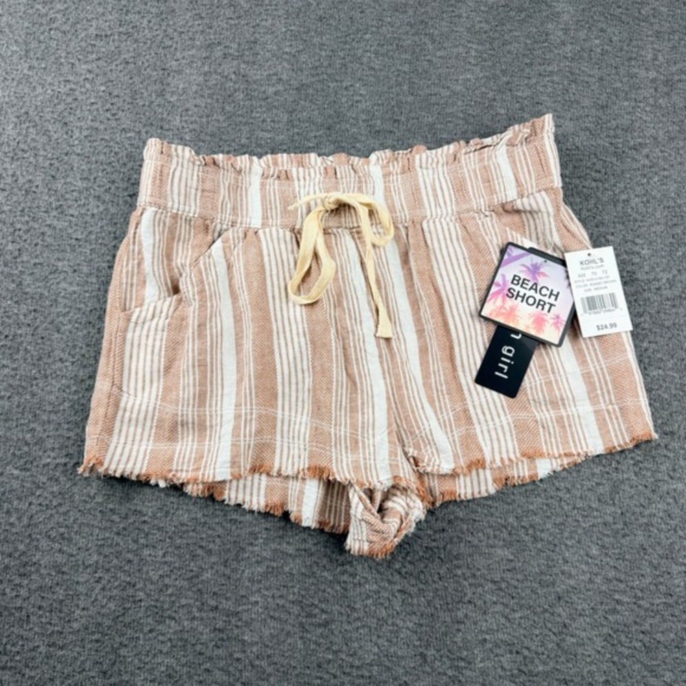 Madden Girl Beach Shorts Russet Brown Women's M Striped Linen Blend NWT